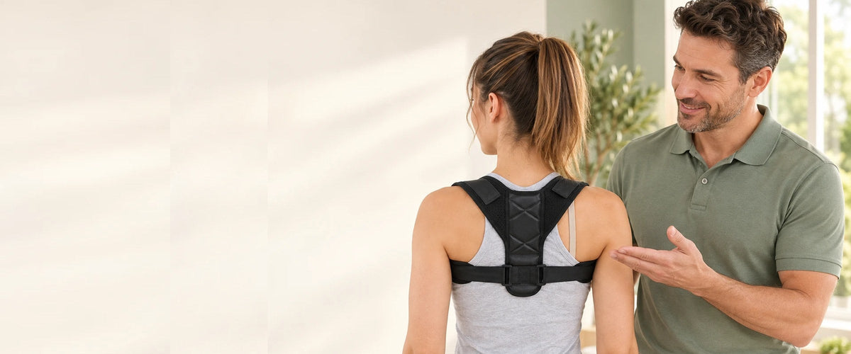 Correcteur de posture OAYL porté de dos dans un intérieur lumineux
